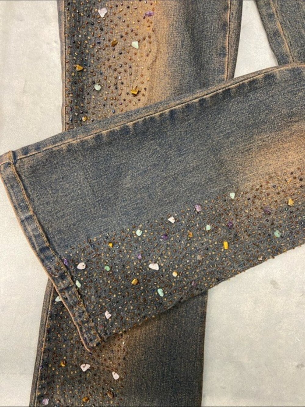 Borboleta Best Jeans Rhinestone Seaglass Flare Jeans Women’s M NWT Y2K Bling - Picture 5 of 8
